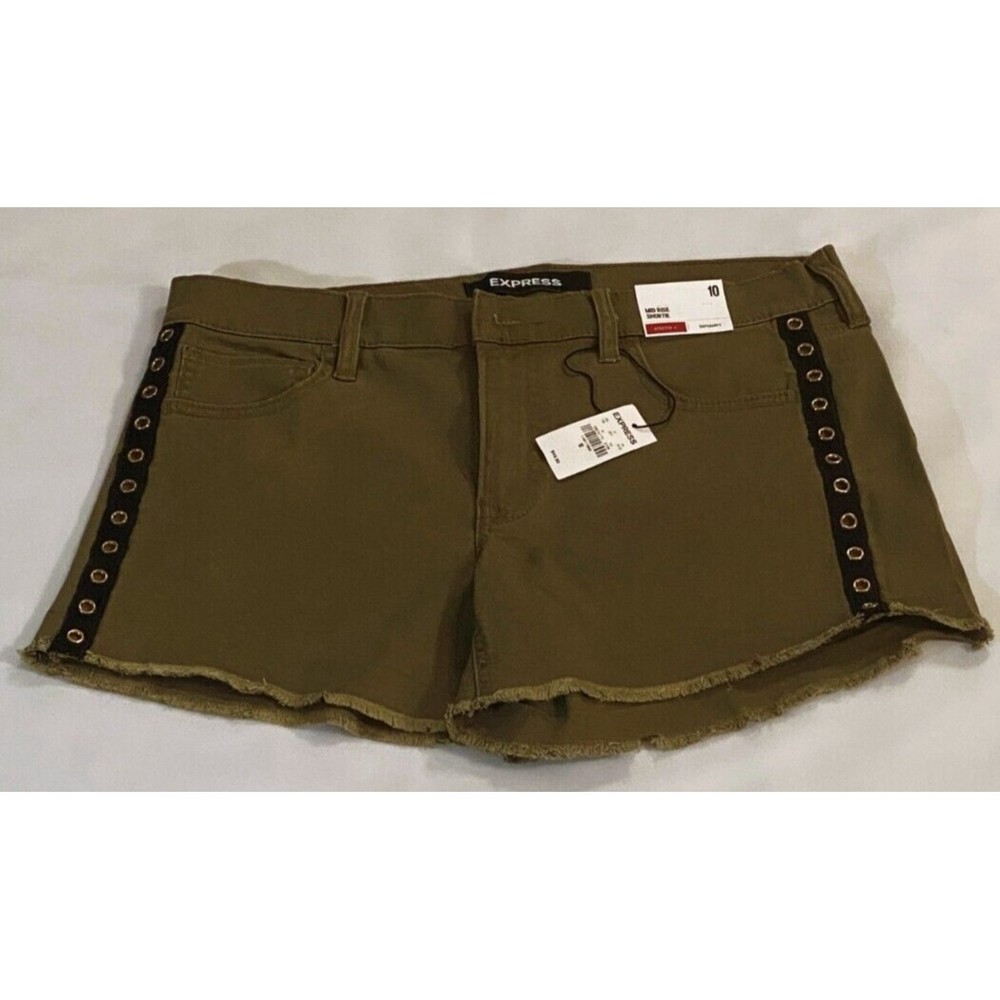 EXPRESS Mid Rise Shortie- Green With Side Embellishments Supersoft Size 10